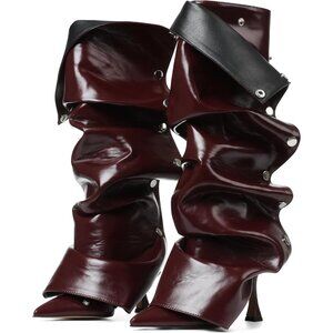 ⚡Women's Burgundy Knee High Boots Stiletto Pointed Toe High Heels Wide Calf